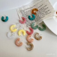 Bông tai vòng hình chữ C đơn giản bằng bạc S925, phong cách Hồng Kông, bông tai acrylic màu sắc, xu hướng phóng đại, đa năng 468