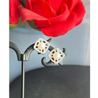 Bông tai xỏ lỗ chuôi đẩy chất liệu bạc khắc 925 xi kim như vàn.g trắng gắn ngoc trai thật 6 li hàng Nhật mới cao