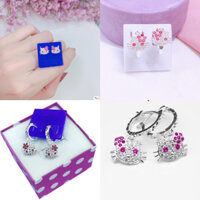 Bông tai/khuyên tai bạc cho bé hình mèo hello kitty đeo nơ xinh