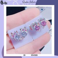 Bông tai/Khuyên tai bạc ta, bạc S925 Quiin - Hình cú mèo ôm đá màu dành cho bé gái 0545EB