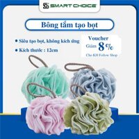 Bông Tắm Tạo Bọt Siêu Mềm Không Gây Kích Ứng Da SMARTCHOICE, Bông Tắm Lưới Tròn Tẩy Tế Bào Chết Chất Liệu PE Cao Cấp, Có Dây Treo Tiện Lợi - Ghi