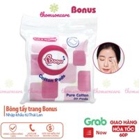 Bông tẩy trang Bonus gói 80 miếng vuông từ Thái Lan Pure Cotton Pads từ bông gòn tự nhiên