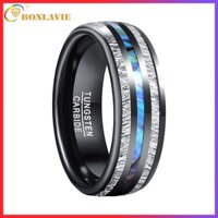 Bonlavie [Hỗ trợ khắc] Nhẫn cacbua vonfram 8mm Gỗ Koa Hawaii + Giả thiên thạch khảm Nhẫn cưới nam màu đen được đánh bóng cao Chống nước chống trầy xước Thoải mái Phù hợp