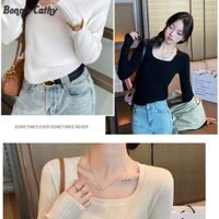 Bonnie Cathy Áo len dệt kim cổ vuông thanh lịch dành cho nữ