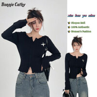 Bonnie Cathy Áo sơ mi nữ cổ chữ V dài tay dáng ôm mới