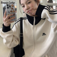 Bonnie Cathy Đồng phục bóng chày nữ giản dị phong cách Mỹ áo khoác cổ điển ngoại cỡ ba thanh áo khoác