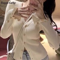 Bonnie Cathy Guimanew Áo nữ dệt kim cổ điển nhẹ nhàng khí chất thời trang áo len mỏng tay dài