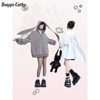 Bonnie Cathy Mới Mỹ Áo Khoác Thỏ Tai Rộng Có Mũ Trùm Đầu Áo Len Phù Hợp Với Áo Cardigan Thường Ngày Dây Kéo