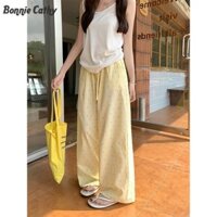 Bonnie Cathy Quần dài nữ cotton dopamine sóng chấm - ống eo cao giải trí rộng bên dưới