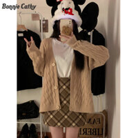 Bonnie Cathy Twist cardigan áo len áo khoác nữ lười gió dáng rộng áo len dệt kim dài tay hàng đầu thủy triều