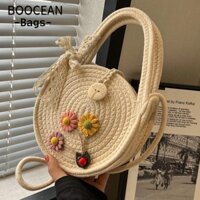 BOOCEAN Túi dệt thủ công, Túi xách dệt dây lưu trữ, Giỏ dã ngoại phong cách nông thôn thủ công bằng vải Cotton