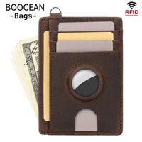 BOOCEAN Ví đựng thẻ nam RFID, Hộp đựng thẻ tín dụng doanh nghiệp theo dõi da thật, Tấm bảo vệ chống mất Thẻ ví mỏng cho AirTag