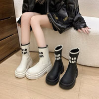 Boot cao cổ phối chữ Min MinU Phong cách Âu Mỹ cá tính chất da mềm Giày boot Martin đế bằng hottrend 2024 H888