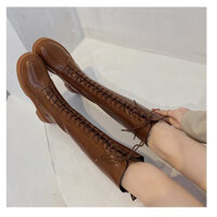 Boot da cao cổ buộc dây màu nâu