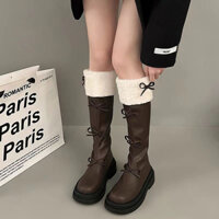 boot da lì cổ cao phối lông trắng màu đen, nâu