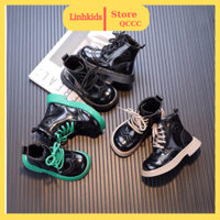 Boot da PU mềm siêu nhẹ có khóa kéo dây buộc êm chân thời trang thu đông cho bé - bốt bé trai giày cao cổ bé gái BO268