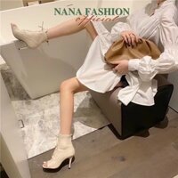Boot Hở Mũi Bốt Cao Gót Hở Mũi Phối Dây Buộc Khóa Sau Cá tính ( 9 Phân- Fullbox- X20)