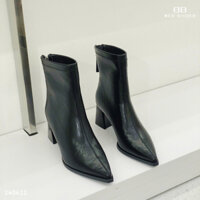 BOOT NỮ BEESHOES MŨI NHỌN DA LÌ - GIÀY BỐT NỮ ĐẾ CAO 6 PHÂN SẴN MÀU KEM 240622 (FORM 1.5)