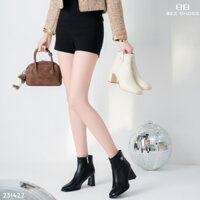 BOOT NỮ BEESHOES MŨI VUÔNG DA LÌ - GIÀY BỐT NỮ ĐẾ CAO 7 PHÂN SẴN MÀU KEM ĐEN 231422