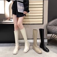 Boot nữ-Bốt đùi cổ cao da mềm siêu xinh, Giày bốt đùi nữ da PU mềm lot nỉ dễ phối đồ MS 258 GH