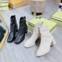 Boot Nữ Cao Cổ Lót Lông,Bốt Nữ Nhăn Da Lì Đế Cao 5cm khóa Kéo Phía Sau Tiện Lợi (Hàng Full Hộp)