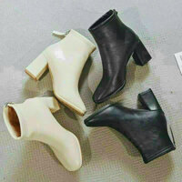 BOOT NỮ CỔ THẤP DA LÌ TRƠN GÓT 5P KHÓA SAU