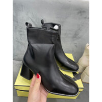 BOOT NỮ DA LÌ VIỀN ĐÍNH ĐÁ CỔ THẤP GÓT 5P KHÓA SƯỜN