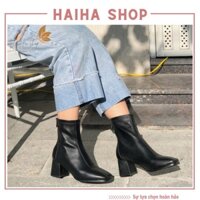 Boot nữ da mềm cao cổ, đế vuông phong cách sang chảnh, trẻ trung