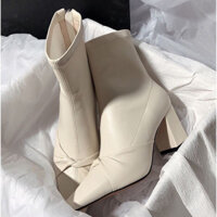 Boot nữ hottrend, Giày cao cổ shangsi thiếu kế thun nơ gót cao 6p kiểu dáng Hàn Quốc