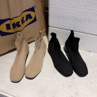 Boot vải ngắn cổ thấp gót
