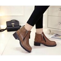 Boots nữ thấp cổ có khóa, giày boot nữ lót lông hàn quốc QCO