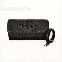 Bóp đầm cá sấu hoa cà NK - A0556