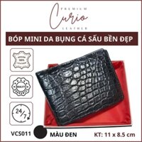 Bóp Mini Da Bụng Cá Sấu Bền Đep Màu Đen, Ví Nam Slim Dáng Ngang, Bảo Hành 2 Năm, Tặng Kèm Hộp VCS011 - Curio Leather