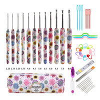 BÓP MÓC HOẠ TIẾT HOA HƯỚNG DƯƠNG - 14 CÂY KIM MÓC + DỤNG CỤ MÓC LEN CAO CẤP