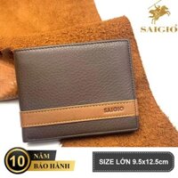 Bóp Nam Da Bò Mềm Mại STRIPE, Size Lớn, 10 Ngăn Để Thẻ, 3 Ngăn Đựng Tiền, Dáng Ngang - Gập 2, Có Khóa Kéo, Để Vừa Các Giấy Tờ Chuyên Dụng Như Giấy Tờ Xe Máy, Bảo Hiểm - Màu Nâu