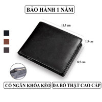 Bóp Ví Nam Da Bò Thật Nguyên Miếng Ép Mịn Nhỏ Gọn Vicenzo Có Ngăn Khóa Kéo, Ví Da Bò Nam Đựng Giấy Tờ Vndt06