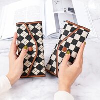 Bóp Ví nữ dài cầm tay khóa tròn nhấn họa tiết caro