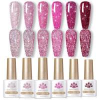 BORN PRETTY 6 Chiếc Gel Sơn Móng Tay Màu Hồng Phản Quang Lấp Lánh Bộ Sáng Bóng Sơn Móng Tay Gel Sơn Móng Tay UV Gel Bộ Móng Tay