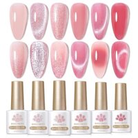 BORN PRETTY 6 Chiếc Màu Thạch Hồng Gel Sơn Móng Tay Từ Tính Bộ Móng Tay UV LED Bộ Dụng Cụ Làm Móng Tay