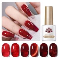 BORN PRETTY 6 Chiếc Thạch Đỏ Gel Sơn Móng Tay Bộ Năm Mới Từ Móng Tay Gel Màu Đỏ Bộ