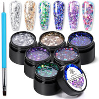 BORN PRETTY 6 Hộp Lấp Lánh Kim Sa Lấp Lánh Gel Sáng Bóng Lấp Lánh Sơn Móng Tay Bán Vĩnh Viễn Gel Varnish