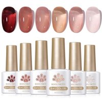 BORN PRETTY 6 Màu Hồng Thạch Khỏa Thân Gel Sơn Móng Tay Bộ Màu Sắc Trong Suốt Sheer Gel Nail Kit Cho Salon