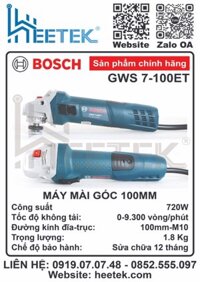 BOSCH GWS 7-100ET (06013885K0) MÁY MÀI GÓC 100MM CHÍNH HÃNG, MẠNH MẼ, BỀN BỈ