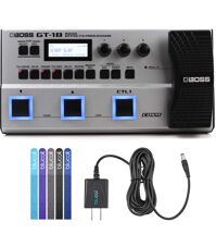 BOSS GT-1B Bass Effects Processor Bundle with Blucoil Power Supply Slim AC/DC Adapter for 9 Volt DC 670mA, and 5-Pack of Reusable Cable Ties
