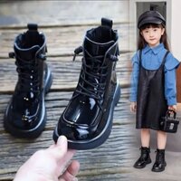 Bốt Bé Gái Da Bóng Lót Lông, Giày Bos Bé Gái Boots Cổ Cao Siêu Mềm Hai Khoá Kéo Sau Sành Điệu Cho Bé 3 Tuổi Đến 10 Tuổi