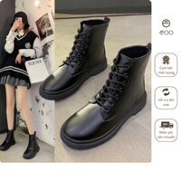 Bốt cao cổ da đen trơn khóa kéo giày boot nữ đế bằng oxford cá tính basic eooshop G01