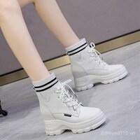 Bốt da thật dễ phối hàng hiệu Bốt ngắn Thu Đông 2024 bốt Martin dáng nhỏ bốt nữ đế dày tăng chiều cao gót