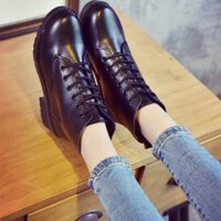 BỐT DÂY NỮ ĐEN  CỔ CAO - BOOT NỮ  CHẤT LIỆU DA PU |SHOPGIAYDORIS|