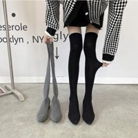 Bốt đùi nữ chất len co giãn ôm chân không tụt gót vuông cao 5cm