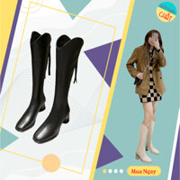 Bốt Đùi Nữ Đế Vuông Cao 7p Cổ sóng, Giày Boots Cổ Cao Khoá Sau Chất Mềm Mẫu mới Sang CHảnh